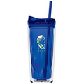 16 Oz. Blue Geo Tumbler Cup With Straw
